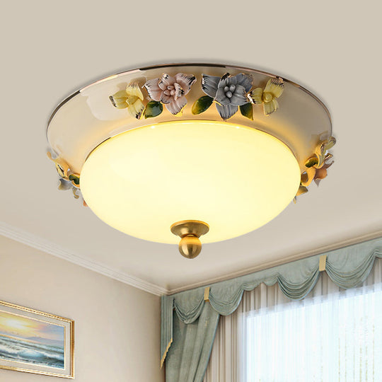 12/14 Led Dome Ceiling Mounted Farmhouse Light With Yellow/Blue Frosted Glass Flush Lamp And Grape