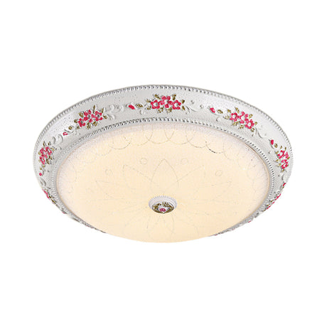 12/16 Carved Rose Bedroom Flush Lighting: Korea Countryside Resin Led Lamp With Frosted Glass Shade