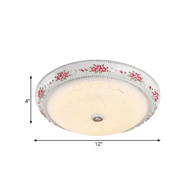 12’/16’ Carved Rose Bedroom Flush Lighting: Korea Countryside Resin Led Lamp With Frosted Glass