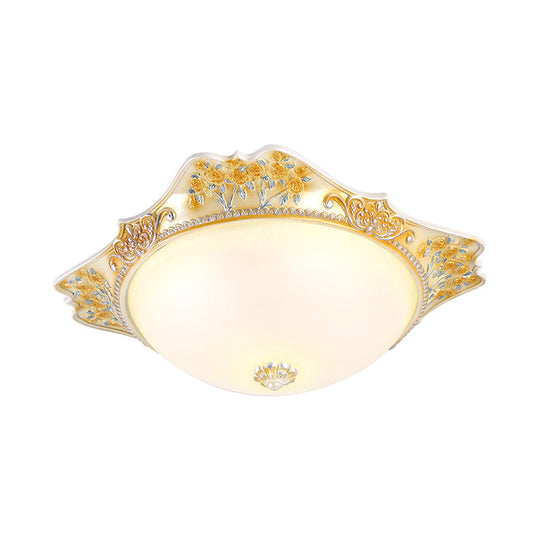 Yellow Led Flushmount Lamp With Frosted Glass Dome - Korea - Country Inspired Ceiling Fixture