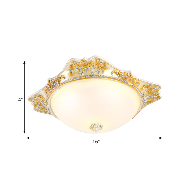 Yellow Led Flushmount Lamp With Frosted Glass Dome - Korea - Country Inspired Ceiling Fixture