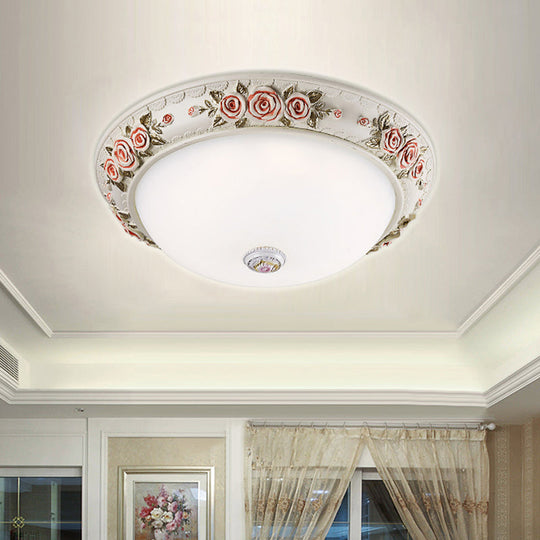 12’/16’ Wide Domed Ceiling Mounted Light With White Glass Flush Lamp And Rose Deco - Korea