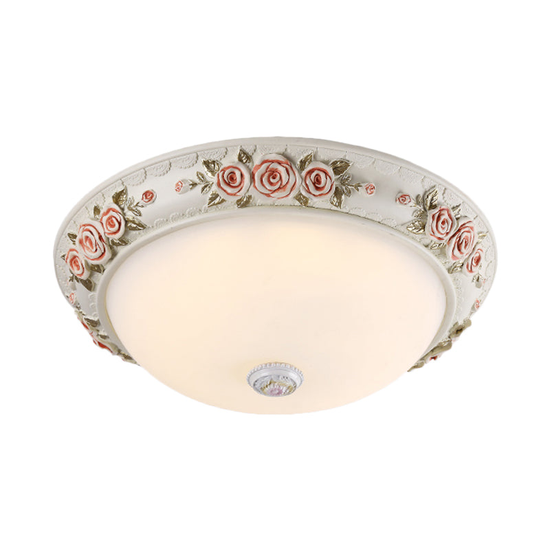 12’/16’ Wide Domed Ceiling Mounted Light With White Glass Flush Lamp And Rose Deco - Korea