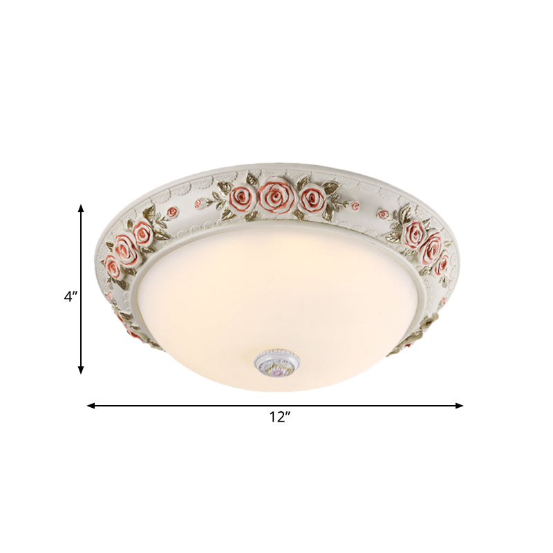 12’/16’ Wide Domed Ceiling Mounted Light With White Glass Flush Lamp And Rose Deco - Korea