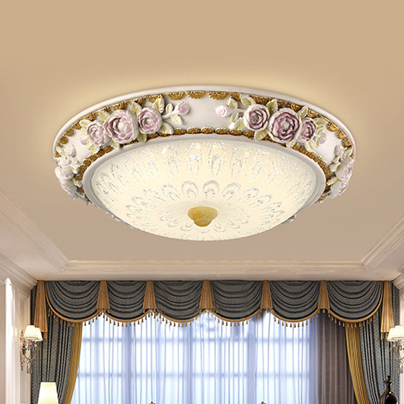 12’/16’ Country Style Led Sunflower/Rose Flush Light With Seeded Glass Shade
