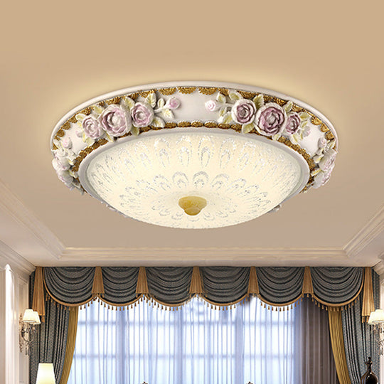 12’/16’ Country Style Led Sunflower/Rose Flush Light With Seeded Glass Shade
