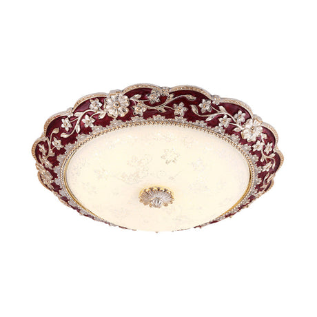 Vintage Led Flower Resin Ceiling Light With Flushmount Design - Blue/Red