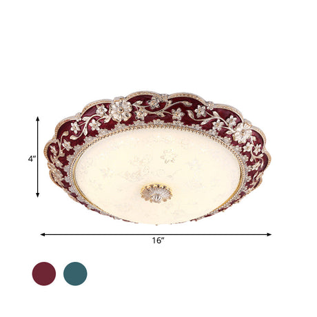 Vintage Led Flower Resin Ceiling Light With Flushmount Design - Blue/Red