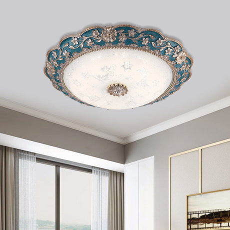 Vintage Led Flower Resin Ceiling Light With Flushmount Design - Blue/Red