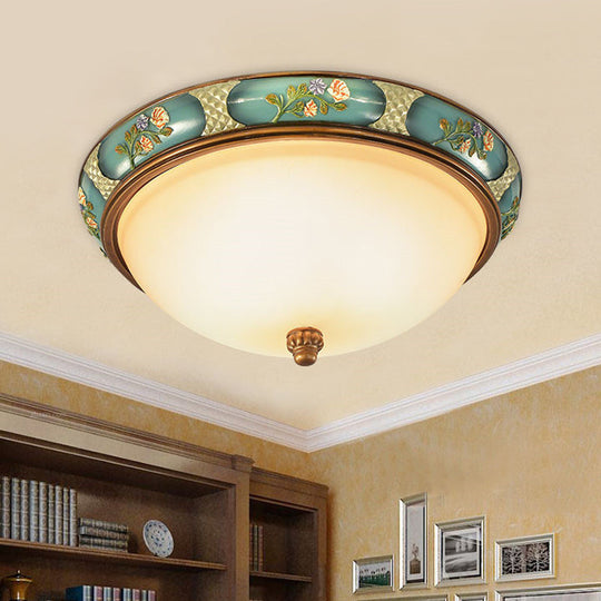 Vintage 3 - Head Ceiling Mounted Light In Blue - Green With Frosted Glass Shade 15’/19’ W / 15’