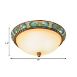 Vintage 3-Head Ceiling Mounted Light In Blue-Green With Frosted Glass Shade 15/19 W