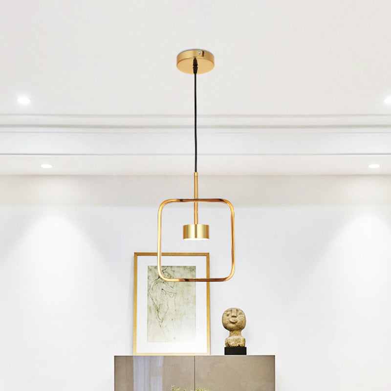 Minimalist Led Square-Frame Pendulum Light With Gold Finish And Shade/Shadeless Options For Ceiling