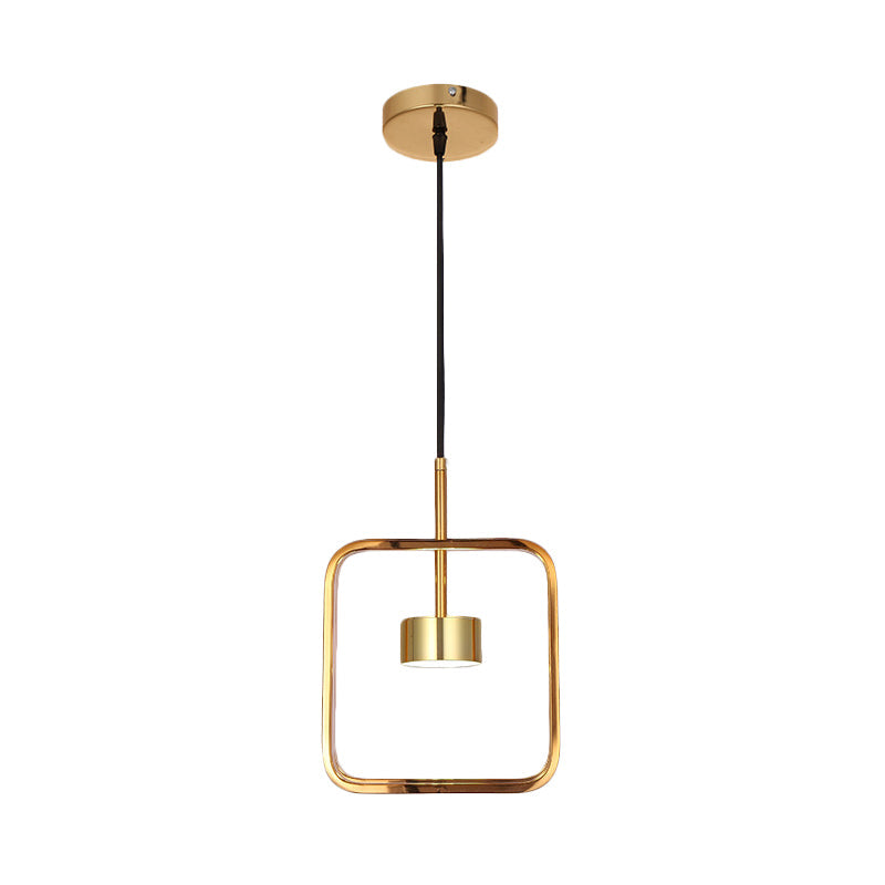 Minimalist Led Square-Frame Pendulum Light With Gold Finish And Shade/Shadeless Options For Ceiling
