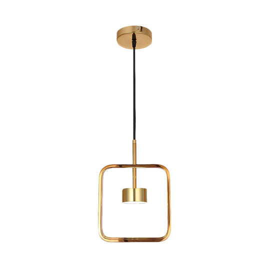 Minimalist Led Square-Frame Pendulum Light With Gold Finish And Shade/Shadeless Options For Ceiling