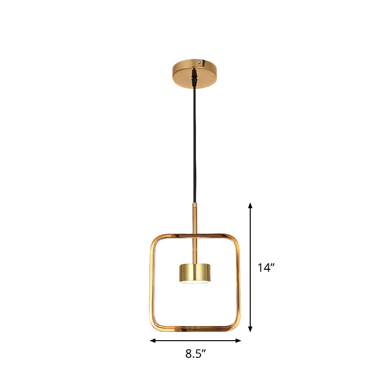Gold Square-Frame Pendulum Led Ceiling Light With Minimalist Design And Shade/No Shade Option
