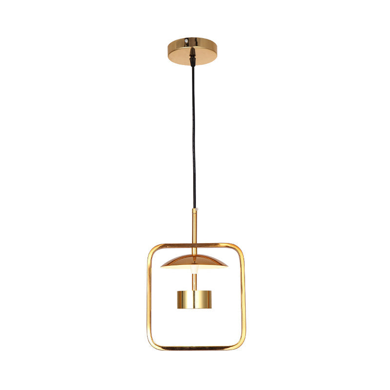 Gold Square-Frame Pendulum Led Ceiling Light With Minimalist Design And Shade/No Shade Option