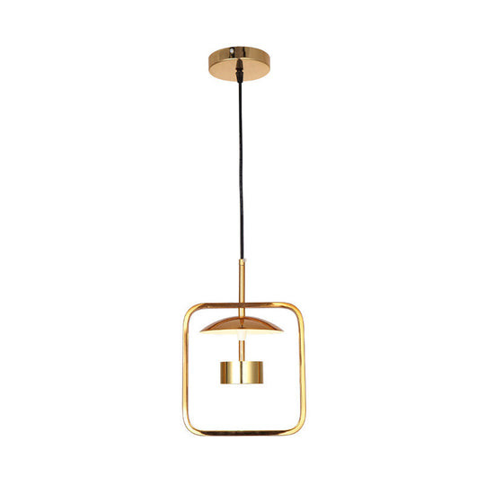 Gold Square-Frame Pendulum Led Ceiling Light With Minimalist Design And Shade/No Shade Option