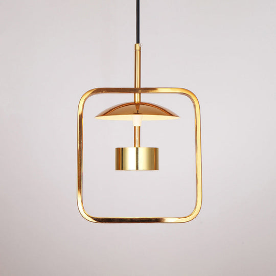 Gold Square-Frame Pendulum Led Ceiling Light With Minimalist Design And Shade/No Shade Option