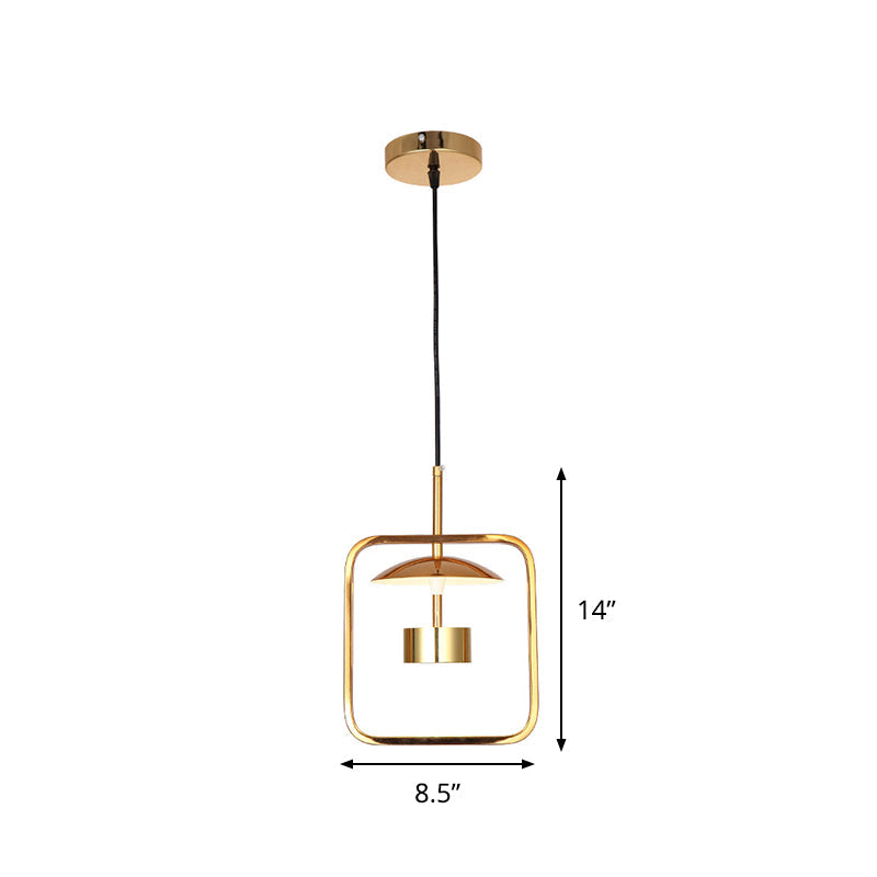 Minimalist Led Square-Frame Pendulum Light With Gold Finish And Shade/Shadeless Options For Ceiling