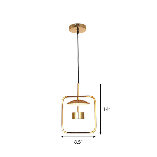 Minimalist Led Square-Frame Pendulum Light With Gold Finish And Shade/Shadeless Options For Ceiling