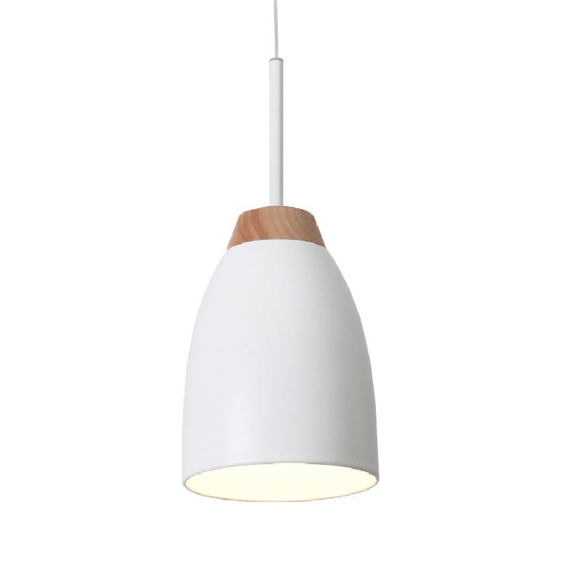 Minimal Metal Pendant Light With Bell Drop Design - White/Black And Wood Finish Ideal For Table Or