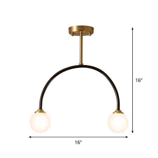 Arced Minimal 2 - Bulb Led Flush Ceiling Lamp – Brass & Black Restaurant Semi Mount Lighting