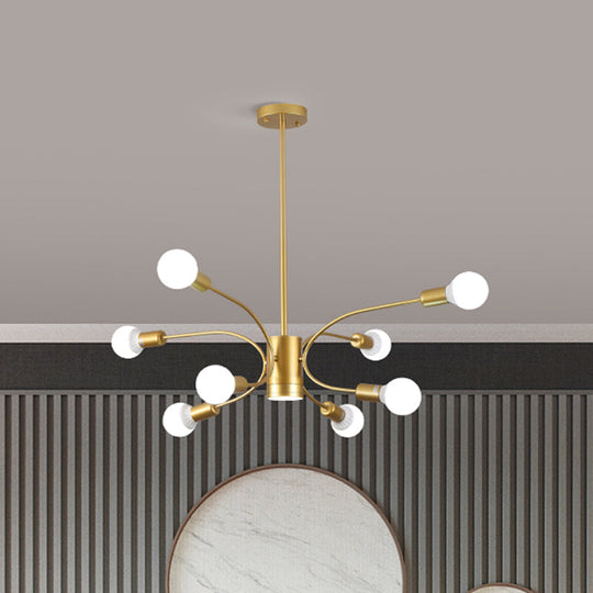 Modern Sputnik Chandelier Lamp - Metallic Ceiling Pendant Light In Gold With 6/8/12 Lights