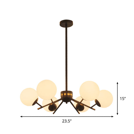 Modern Black Hanging Chandelier With White Frosted Glass - 6 Bulb Pendant Light