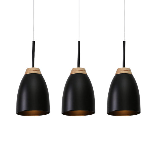 Metallic Bell Pendulum Lighting - Minimalist 3-Light Black Pendant Lamp With Linear Canopy