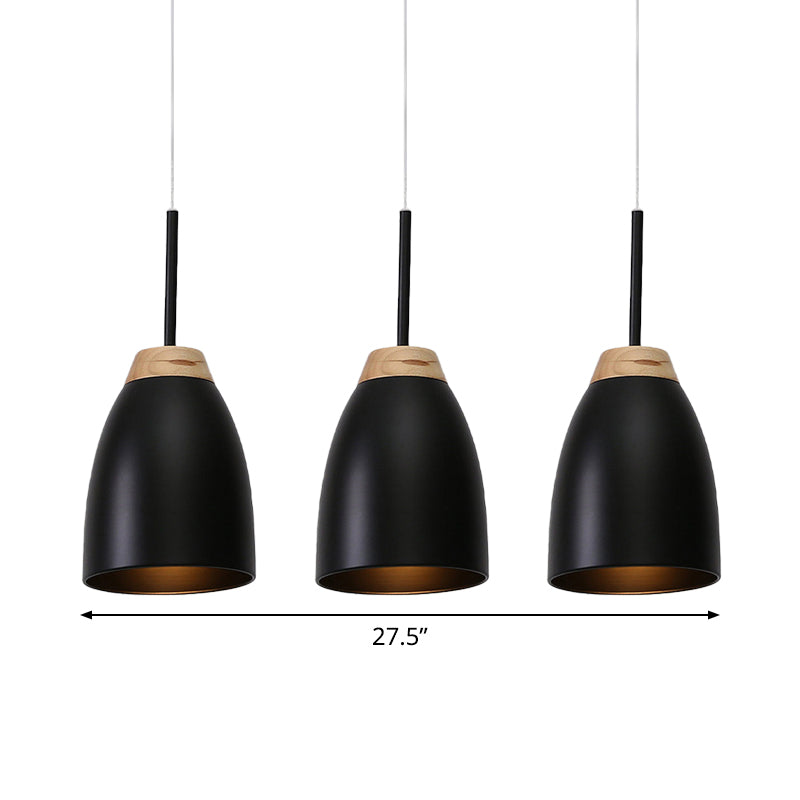 Metallic Bell Pendulum Lighting - Minimalist 3-Light Black Pendant Lamp With Linear Canopy
