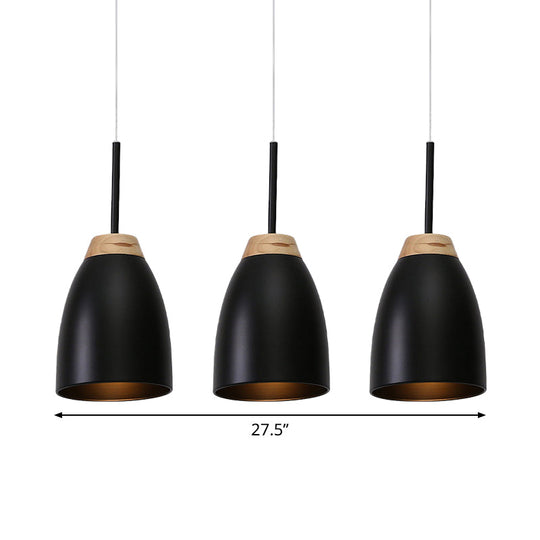 Metallic Bell Pendulum Lighting - Minimalist 3-Light Black Pendant Lamp With Linear Canopy