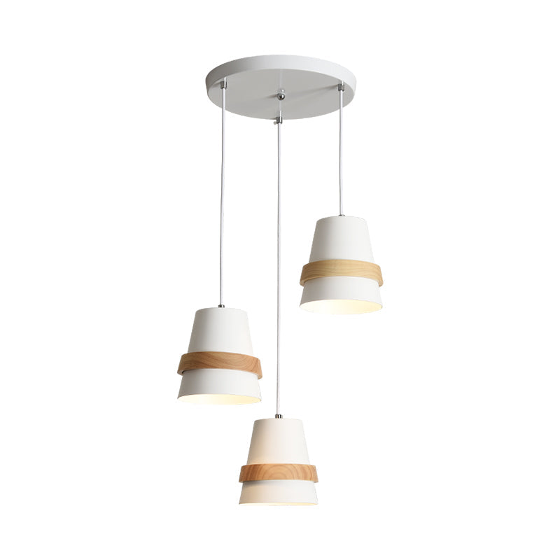 Modernist Wood And Metal Multi-Pendant Suspension Light For Dining Room - Cup Shape 3 Heads