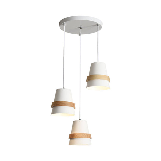 Cup Shape Modernist Dining Room Multi-Pendant Light - Metal 3 Heads | White/Black & Wood