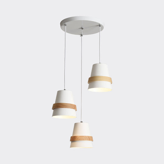 Cup Shape Modernist Dining Room Multi-Pendant Light - Metal 3 Heads | White/Black & Wood