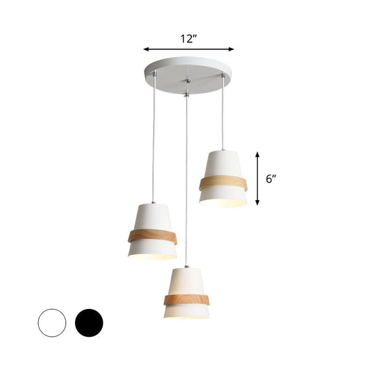 Modernist Wood And Metal Multi-Pendant Suspension Light For Dining Room - Cup Shape 3 Heads