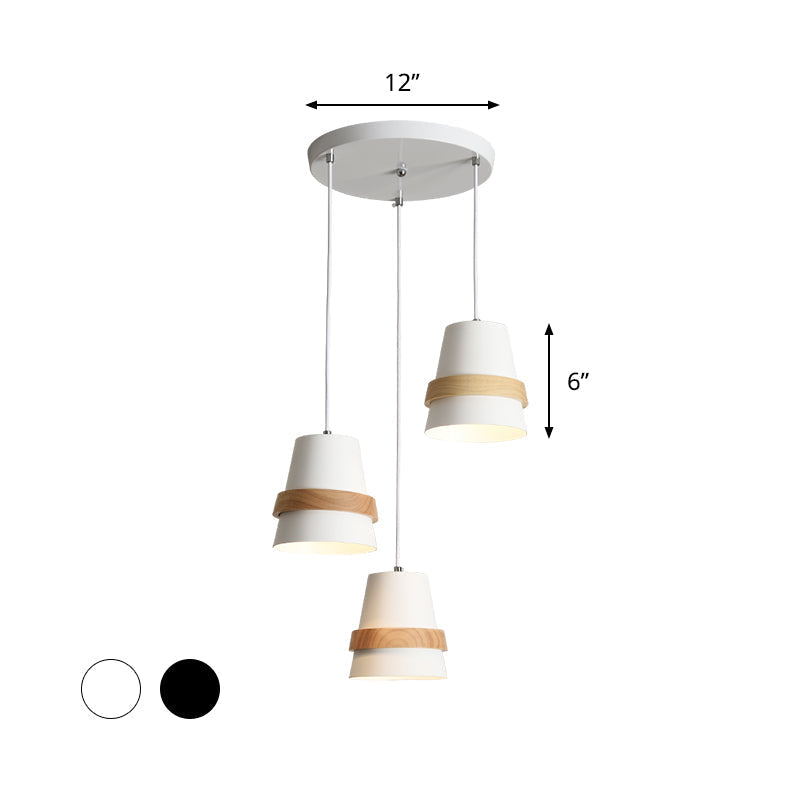 Cup Shape Modernist Dining Room Multi-Pendant Light - Metal 3 Heads | White/Black & Wood