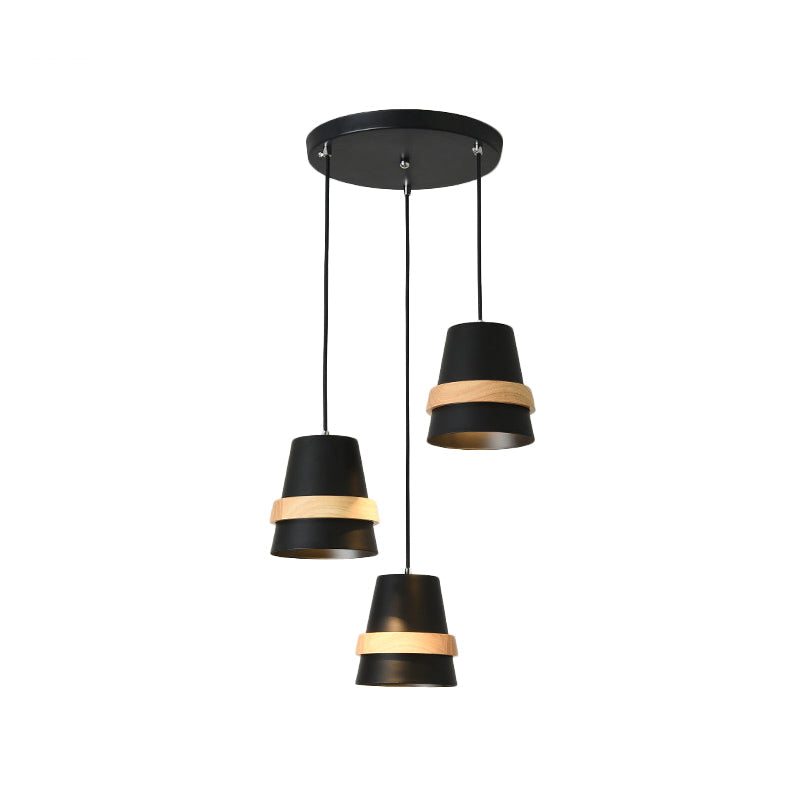 Modernist Wood And Metal Multi-Pendant Suspension Light For Dining Room - Cup Shape 3 Heads