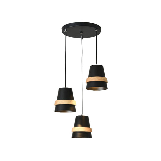 Modernist Wood And Metal Multi-Pendant Suspension Light For Dining Room - Cup Shape 3 Heads