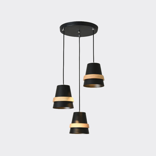 Modernist Wood And Metal Multi-Pendant Suspension Light For Dining Room - Cup Shape 3 Heads