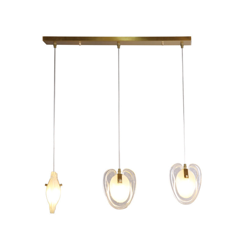 Modern 3-Light Brass Heart-Shaped Ceiling Light With Clear Glass Hanging Lamp Fixture