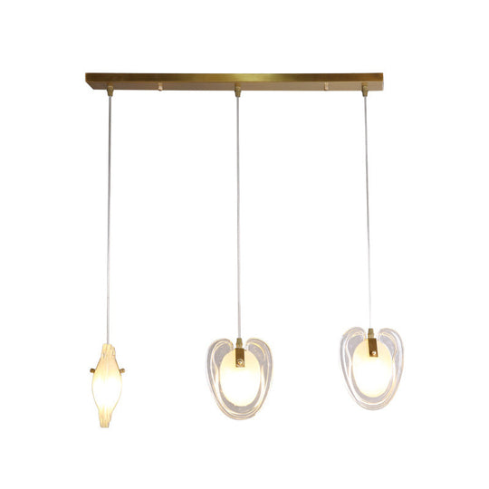 Modern 3-Light Brass Heart-Shaped Ceiling Light With Clear Glass Hanging Lamp Fixture