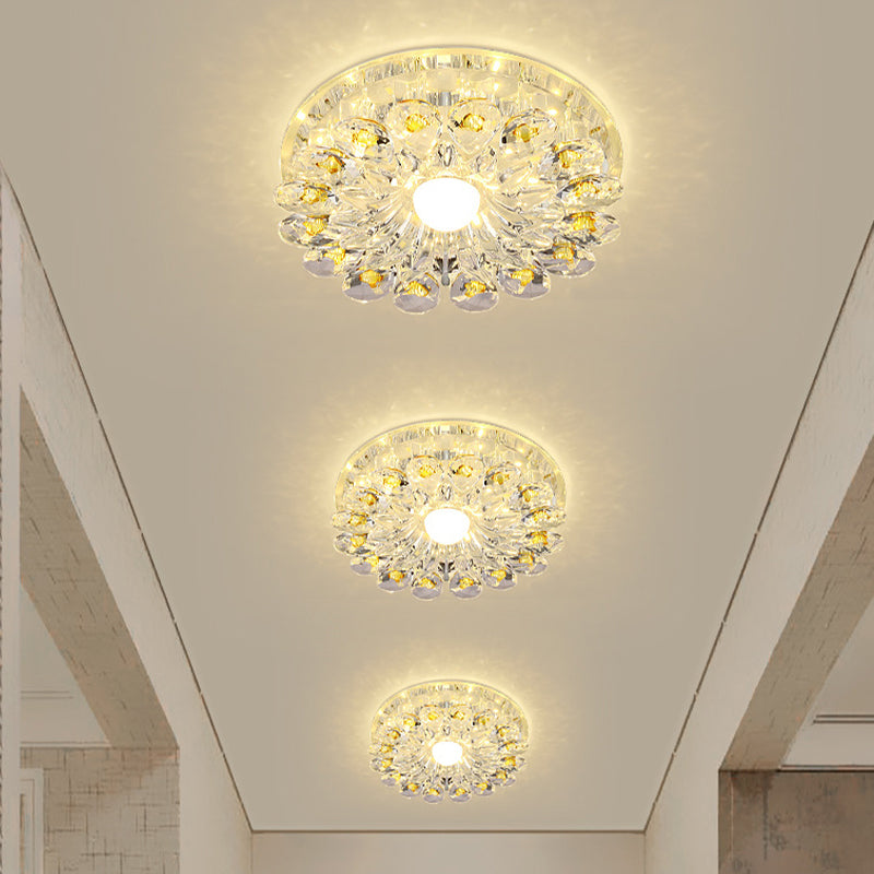 Yellow Blossom Crystal Flush-Mount Led Ceiling Lamp - Modernist Design For Hallways