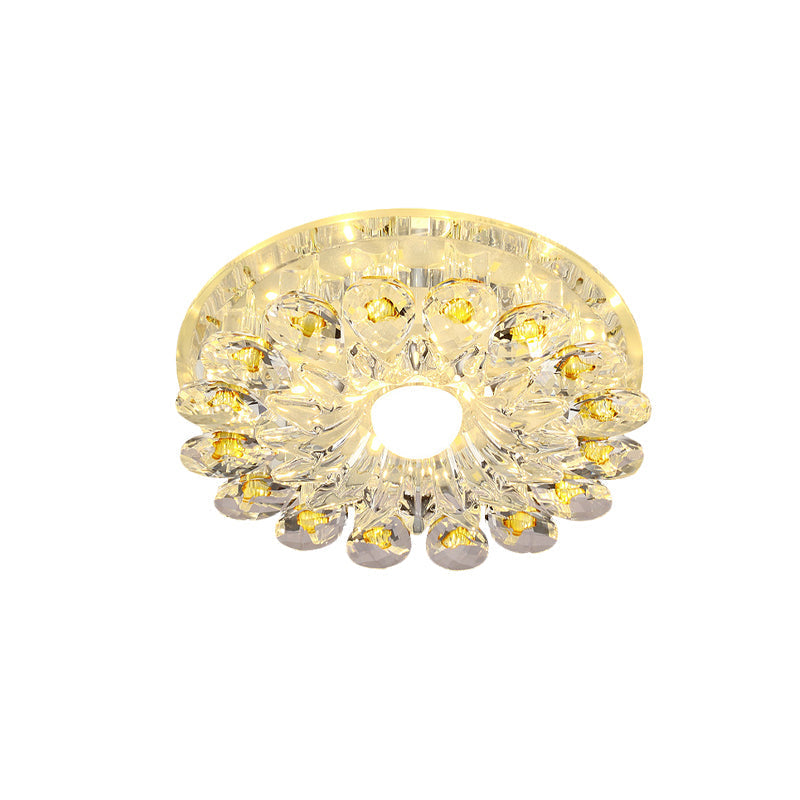 Yellow Blossom Crystal Flush-Mount Led Ceiling Lamp - Modernist Design For Hallways