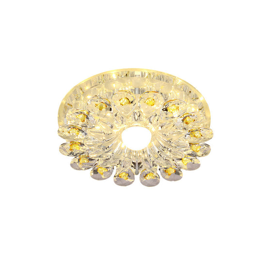 Yellow Blossom Crystal Flush-Mount Led Ceiling Lamp - Modernist Design For Hallways
