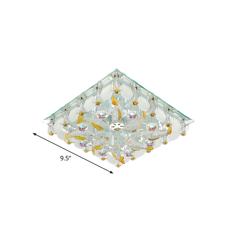 Sleek Led Square Flush Mount Crystal Ceiling Light For Balcony - Clear & Stylish