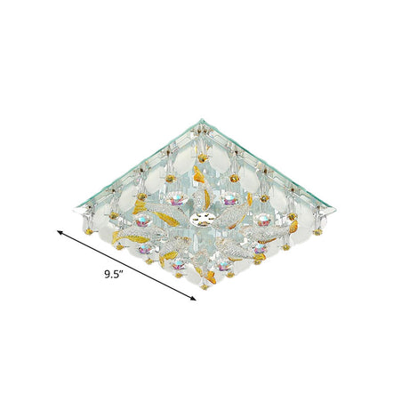 Sleek Led Square Flush Mount Crystal Ceiling Light For Balcony - Clear & Stylish