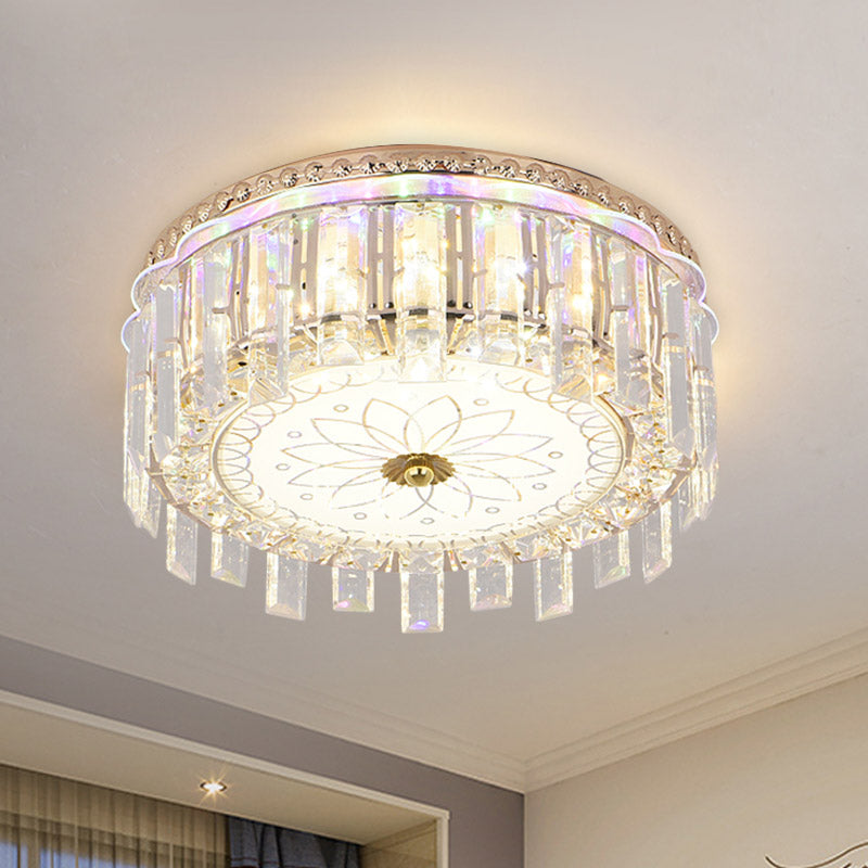 Modern Gold Flush Mount Ceiling Light Fixture With Led Crystal Block And Petal Pattern / 12
