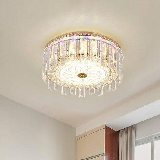 Modern Gold Flush Mount Ceiling Light Fixture With Led Crystal Block And Petal Pattern
