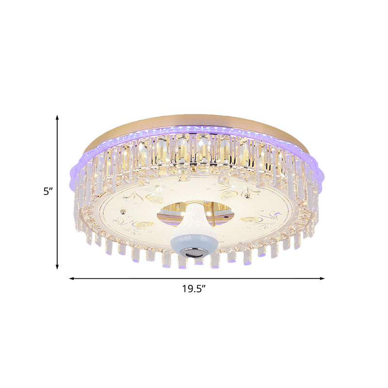 Modern Gold Flush Mount Ceiling Light Fixture With Led Crystal Block And Petal Pattern