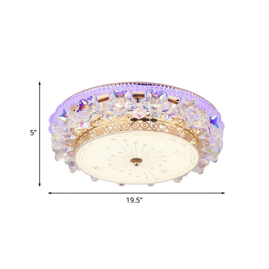 Gold Led Crystal Ceiling Light With Star Design - Simple And Stylish Flush Mount Fixture